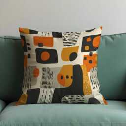 Modern Abstract Cushion Cover, Mustard, Orange & Black Geometric Shapes Pillow Case, Contemporary Throw Stylish Sofa Decor - thumbnail 4