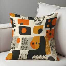 Modern Abstract Cushion Cover, Mustard, Orange & Black Geometric Shapes Pillow Case, Contemporary Throw Stylish Sofa Decor - thumbnail 3