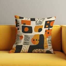 Modern Abstract Cushion Cover, Mustard, Orange & Black Geometric Shapes Pillow Case, Contemporary Throw Stylish Sofa Decor - thumbnail 2
