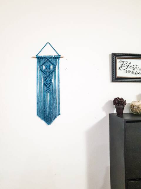 Teal Macrame Wall Hanging Small Boho Woven Tapestry - image 1