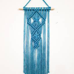 Teal Macrame Wall Hanging Small Boho Woven Tapestry - thumbnail 2