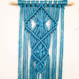 Teal Macrame Wall Hanging Small Boho Woven Tapestry - thumbnail 4