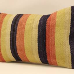 Vintage Turkish Kilim Lumbar Pillow Cover, Boho Wool Cushion - 12x20 In - thumbnail 3