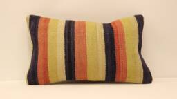 Vintage Turkish Kilim Lumbar Pillow Cover, Boho Wool Cushion - 12x20 In - thumbnail 1