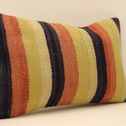 Vintage Turkish Kilim Lumbar Pillow Cover, Boho Wool Cushion - 12x20 In - thumbnail 2