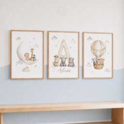 Air Balloon Animal Prints - Set Of 3 Safari Themed Room Wall Art, Neutral Theme - thumbnail 2