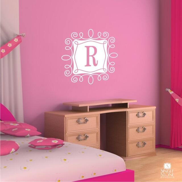 Monogram Wall Decal Custom Vinyl Letter With Curly Frame - image 1