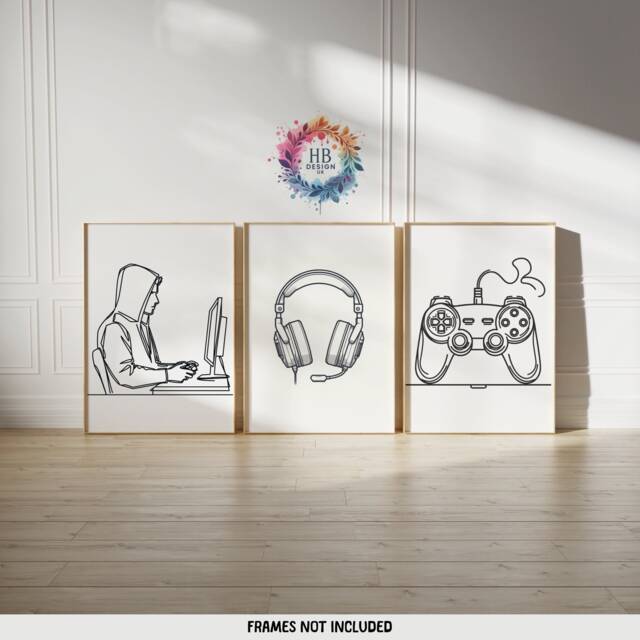 Minimalist Gaming Posters - Set Of 3 Gamer Prints - Boys Bedroom Decor Gift Artwork Girls Room Kids Video Game Wall Art Print - image 1
