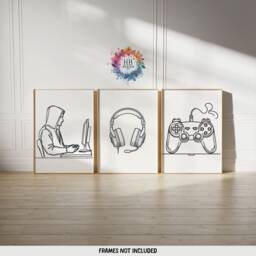 Minimalist Gaming Posters - Set Of 3 Gamer Prints - Boys Bedroom Decor Gift Artwork Girls Room Kids Video Game Wall Art Print - thumbnail 1