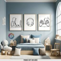 Minimalist Gaming Posters - Set Of 3 Gamer Prints - Boys Bedroom Decor Gift Artwork Girls Room Kids Video Game Wall Art Print - thumbnail 2