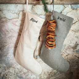 Christmas Stocking, Handmade Personalized Embroidered Linen Stocking Farm House Family Gift