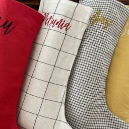 Christmas Stocking, Handmade Personalized Embroidered Linen Stocking Farm House Family Gift - thumbnail 3