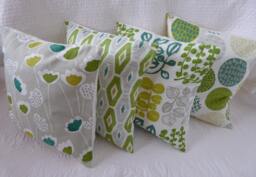 Set Of 4 Handmade Cushion Covers, Green & Yellow Mixed Prints, 16 Inch - thumbnail 1