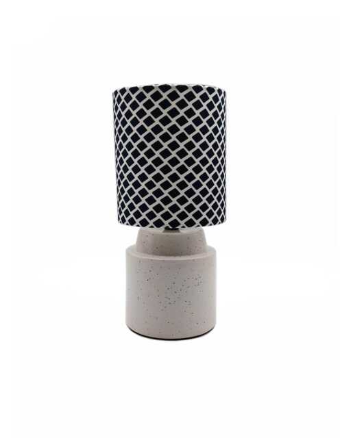 Round Ceramic Bedside Table Lamp Checked Fabric Shade, Modern Lighting