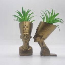 Bronze Coloured Pair Of Queen Nefertiti Planters, African Queen Bust, Egyptian Sculpture, Ancient Egyptian Gift Idea, Plant Pot - thumbnail 2