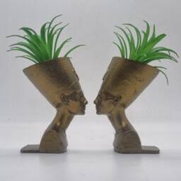 Bronze Coloured Pair Of Queen Nefertiti Planters, African Queen Bust, Egyptian Sculpture, Ancient Egyptian Gift Idea, Plant Pot - thumbnail 3