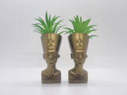 Bronze Coloured Pair Of Queen Nefertiti Planters, African Queen Bust, Egyptian Sculpture, Ancient Egyptian Gift Idea, Plant Pot - thumbnail 1