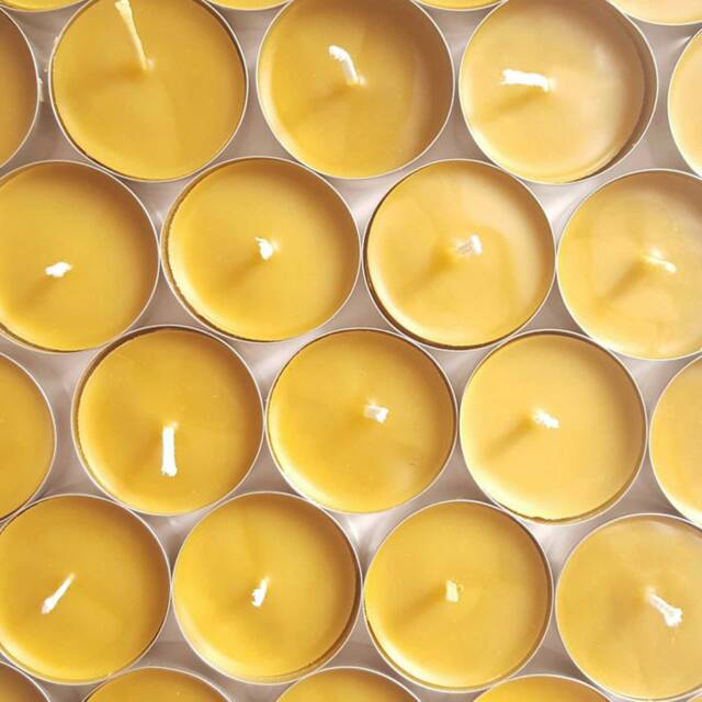 100% Beeswax Tea Light Candles - Natural Purifying Unscented -12 Pack - image 1