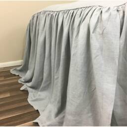 Coin Grey Linen Bedspread, Gray Bed Cover With Ruffle Fall, Shabby Chic, Custom Size Drop Length For All - thumbnail 4