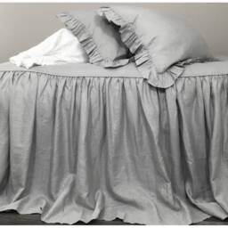 Coin Grey Linen Bedspread, Gray Bed Cover With Ruffle Fall, Shabby Chic, Custom Size Drop Length For All - thumbnail 2