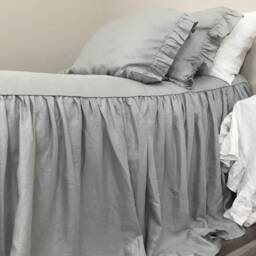 Coin Grey Linen Bedspread, Gray Bed Cover With Ruffle Fall, Shabby Chic, Custom Size Drop Length For All - thumbnail 3
