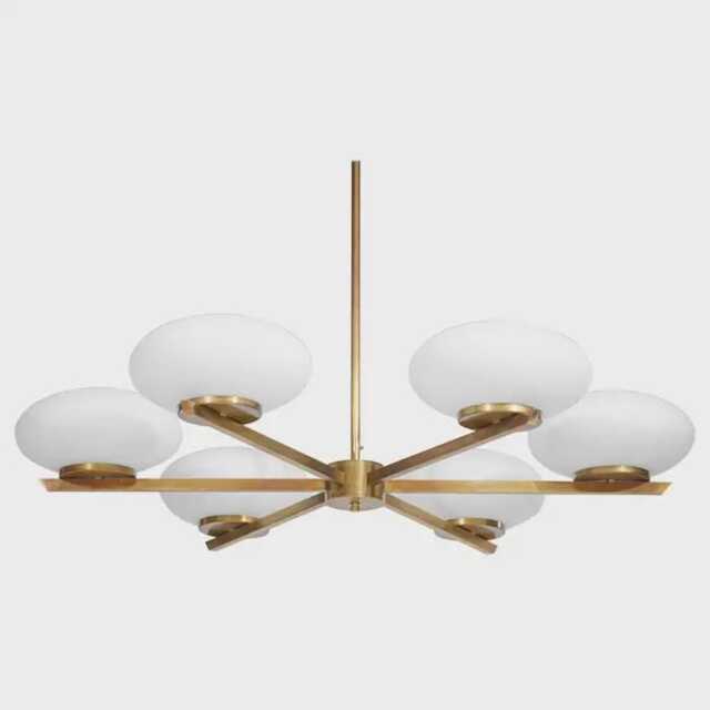 1960S Modern Chandelier With 6 Ovoid Opaline Shades, Cora Stilnovo Style Pendant Light, Mid Century Inspired Ceiling Fixture Glass Ball - image 1