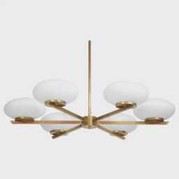 1960S Modern Chandelier With 6 Ovoid Opaline Shades, Cora Stilnovo Style Pendant Light, Mid Century Inspired Ceiling Fixture Glass Ball - thumbnail 1
