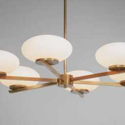 1960S Modern Chandelier With 6 Ovoid Opaline Shades, Cora Stilnovo Style Pendant Light, Mid Century Inspired Ceiling Fixture Glass Ball - thumbnail 2