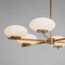 1960S Modern Chandelier With 6 Ovoid Opaline Shades, Cora Stilnovo Style Pendant Light, Mid Century Inspired Ceiling Fixture Glass Ball - thumbnail 3