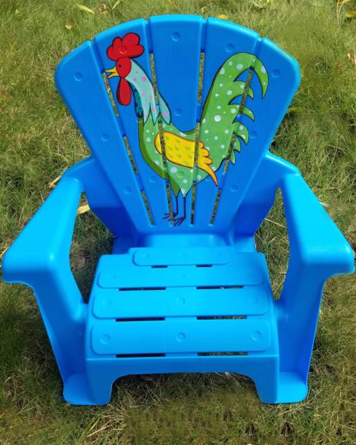 Whimsical Farm Rooster Hand Painted On Blue Chair - Kid's/ Toddler Story-Time Time-Out Chair- Farmhouse Decor Customizable - image 1