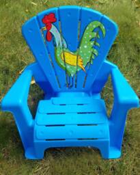 Whimsical Farm Rooster Hand Painted On Blue Chair - Kid's/ Toddler Story-Time Time-Out Chair- Farmhouse Decor Customizable - thumbnail 1