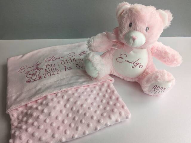Personalised Pink Baby Girl Teddy Blanket - Newborn Gift Nursery Decor Name Reveal New Hospital Bag Hello World -New Mum - image 1