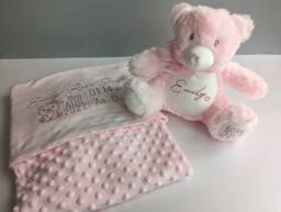 Personalised Pink Baby Girl Teddy Blanket - Newborn Gift Nursery Decor Name Reveal New Hospital Bag Hello World -New Mum - thumbnail 1