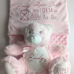 Personalised Pink Baby Girl Teddy Blanket - Newborn Gift Nursery Decor Name Reveal New Hospital Bag Hello World -New Mum - thumbnail 2