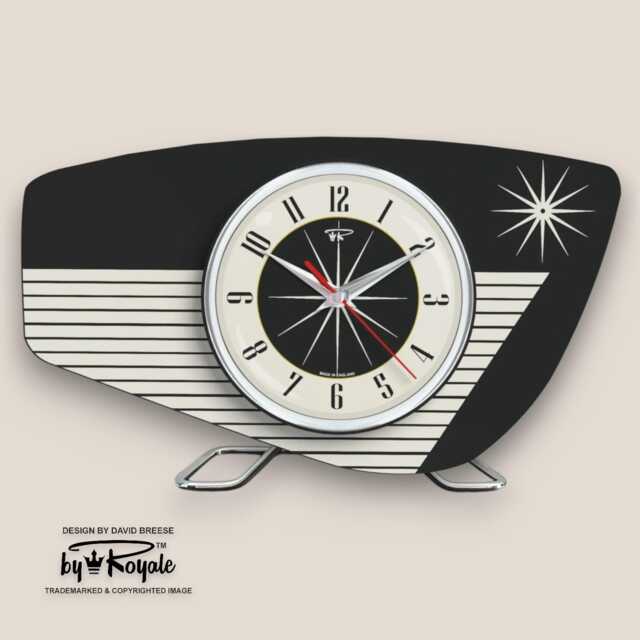 Royalexe Laminate Mantle Clock Mid Century Modern Style in Black By Royale - 12 Colours - image 1