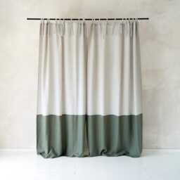 Linen Color Block Curtain With Tie Tops Blackout Or Privacy Lining Custom Sizes & Colors - thumbnail 3