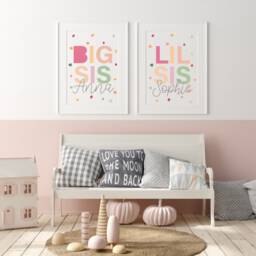 Set Of 2 Big Sis Lil Rainbow Prints, Girls Shared Bedroom, Little Posters, Siblings Wall Art, Sister Wall Art, Twins - thumbnail 2