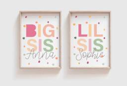 Set Of 2 Big Sis Lil Rainbow Prints, Girls Shared Bedroom, Little Posters, Siblings Wall Art, Sister Wall Art, Twins - thumbnail 1