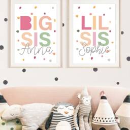 Set Of 2 Big Sis Lil Rainbow Prints, Girls Shared Bedroom, Little Posters, Siblings Wall Art, Sister Wall Art, Twins - thumbnail 3