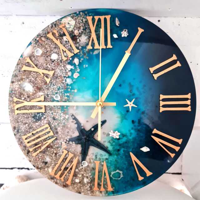 Handmade Resin Ocean Clock, Beach Decor, Real Sand & Shells - image 1