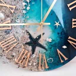 Handmade Resin Ocean Clock, Beach Decor, Real Sand & Shells - thumbnail 2