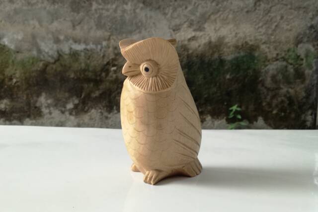 Hand Carved Suar Wood Owl Sculpture - image 1