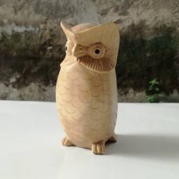 Hand Carved Suar Wood Owl Sculpture - thumbnail 2