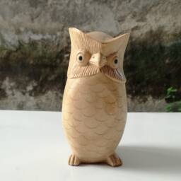 Hand Carved Suar Wood Owl Sculpture - thumbnail 3