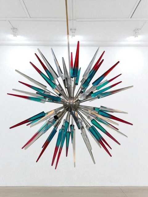 1950's Mid Century Murano Glass Two Tone Cube Skypes Sputnik Italian Ceiling Pendent Light Chandelier Handmade - image 1