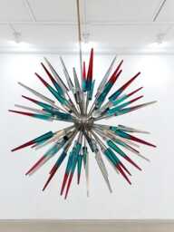 1950's Mid Century Murano Glass Two Tone Cube Skypes Sputnik Italian Ceiling Pendent Light Chandelier Handmade