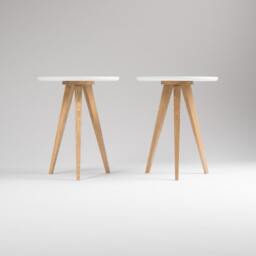 Pair Round White Nightstand - Solid Oak Legs, Small Bedside Table - thumbnail 3