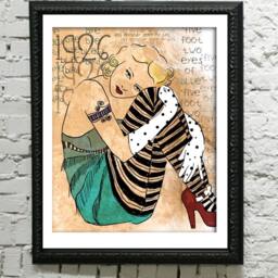 1920S Print, Jazz Age, Art, Music, Antique Blue, Flapper Print With Flapper, Roaring 20S, 8x10 - thumbnail 3