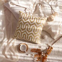 Gold & Off White, Ivory Pillow, Throw Pillow Cover, Decorative Cushion Pillowcase, Accent Cotton Blend - thumbnail 3