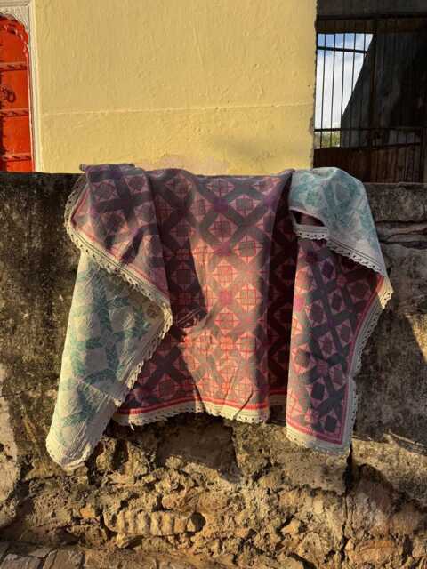 Hand Embroidered Kantha Throw Carpet Design Traditional Artisan Handmade Home Decor - image 1